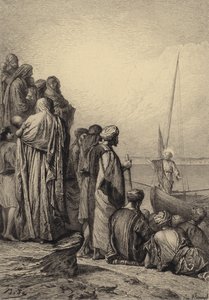 Jezus naucza na statku autorstwa after Albert Robida