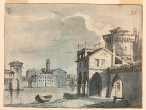 Scenografia, Budynki nad rzeką autorstwa after Alessandro Sanquirico