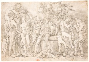 Tylny kanał przy beczce wina autorstwa after Andrea Mantegna