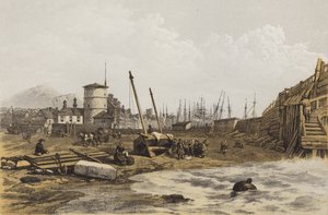 Tył starego molo Leith (chromolitho)