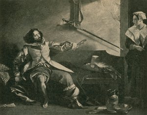 Charles Dickens jako kapitan Bobadil w „Każdym człowieku w swoim humorze” autorstwa after Charles Robert Leslie