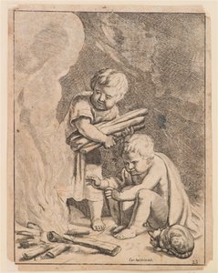 Dzieciom rozpalającym ogień autorstwa after Cornelis Holsteyn