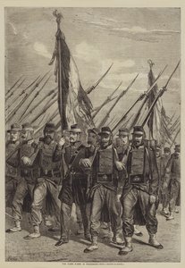 Flagi niesione w procesji autorstwa after Denis Auguste Marie Raffet