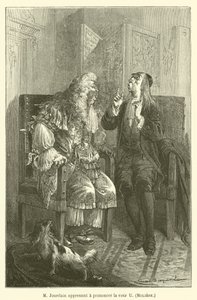 M Jourdain uczy się wymawiać głos U, Moliere autorstwa after Emile Antoine Bayard