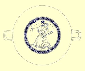 Artemida z łukiem, strzałą i pochodnią, ilustracja z greckich obrazów wazonowych autorstwa J. E. Harrisona i D. S. MacColla, opublikowana w 1894 r. (obraz ulepszony cyfrowo)