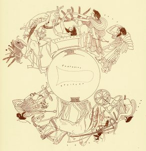 Herakles and Eurystheus, ilustracja z greckich obrazów wazonowych autorstwa JE Harrisona i DS MacColla, opublikowana w 1894 r. (obraz ulepszony cyfrowo) autorstwa after English School