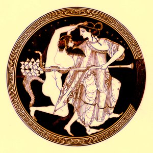 Satyr and Maenad, ilustracja z greckich obrazów wazonowych autorstwa J.E. Harrisona i D.S. MacColla, opublikowana w 1894 r. (obraz ulepszony cyfrowo)