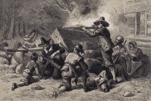 Wirginianie bronią się przed Indianami autorstwa after Felix Octavius Carr Darley