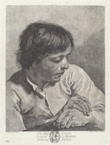 Młody mężczyzna ze skrzyżowanymi rękami autorstwa after Giovanni Battista Piazzetta Pietro Scattaglia and Innocente Alessandri