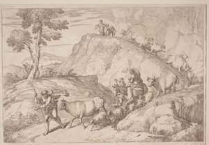 Starszy pasterz prowadzący trzodę autorstwa after Giovanni Benedetto Castiglione Gaetano Zompini