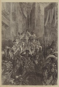 Walka byków w Bayonne, kawalkada zmierzająca do areny na Place de Saint-Esprit autorstwa Gustave after Dore