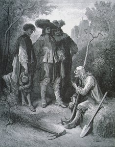 Ilustracja do Starca i trzech młodych mężczyzn z Bajek Jeana de La Fontaine