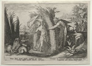 Pan w pogoni za Syrinx autorstwa after Hendrick Goltzius
