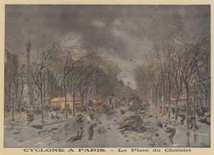Zniszczenia wywołane przez burzę na Place du Chatelet w Paryżu autorstwa after Henri Meyer