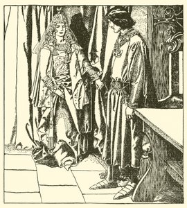 Królowa Morgana ukazuje się Sir Launcelot autorstwa after Howard Pyle
