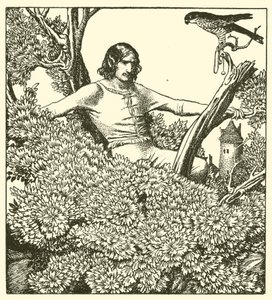 Sir Launcelot wspina się, by złapać sokoła damy autorstwa after Howard Pyle