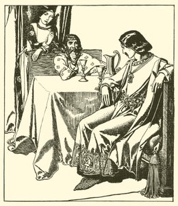 Sir Launcelot siedzi z Sir Hilaire i Croisette autorstwa after Howard Pyle