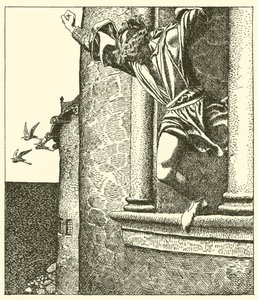 Sir Tristram wskakuje do morza autorstwa after Howard Pyle