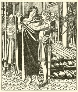 Tristram wspiera Lady Moeya autorstwa after Howard Pyle