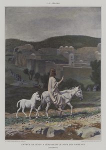 Fragment przedstawiający wejście Chrystusa do Jerozolimy w Niedzielę Palmową autorstwa after Jean Leon Gerome