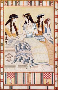Damy dworu minojskiego, ilustracja z "Mitów Krety i Europy Przedhistorycznej" Donalda A. Mackenzie, opublikowana w 1917 r.