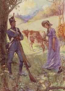 Prowadząc przed sobą krowę, Laura Secord minęła amerykańskich wartowników autorstwa after Joseph Ratcliffe Skelton