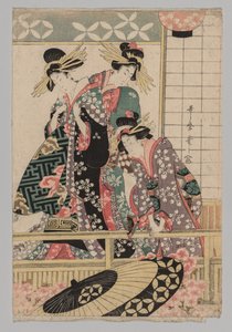Yoshiwara Kobiety patrzące na ulicę na wiosnę autorstwa after Kitagawa Utamaro