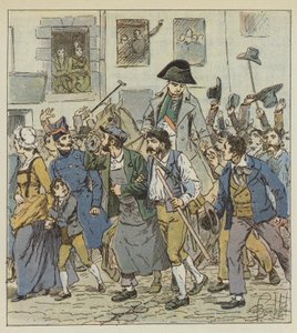 Po powrocie z wyspy Elba cesarz został przyjęty w Faubourg Saint-Antoine z niezrównanym entuzjazmem. autorstwa after Louis Charles Bombled