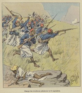 Szarża harcowników Sakalave 19 września autorstwa after Louis Charles Bombled