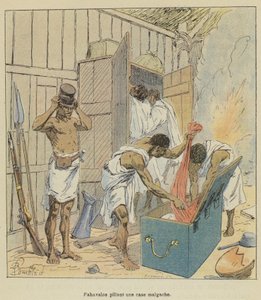 Fahavalos rzucający malgaskim pudełkiem autorstwa after Louis Charles Bombled