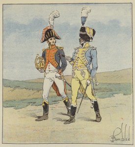 Gwardia Cesarska, Muzycy 1 i 2 Pułku Grenadierów autorstwa after Louis Charles Bombled
