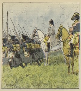 Cesarz kontempluje swoich poborowych w bitwie autorstwa after Louis Charles Bombled