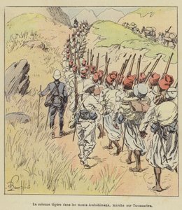 Lekka kolumna w górach Ambohimena, maszeruje na Tananarive autorstwa after Louis Charles Bombled
