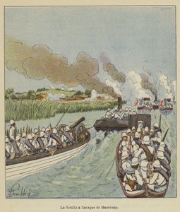 Flotylla atakuje Marovoay autorstwa after Louis Charles Bombled