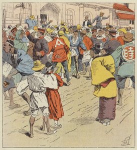 Tłum czekający na wieści o wojnie przed Figi-Humpo autorstwa after Louis Charles Bombled