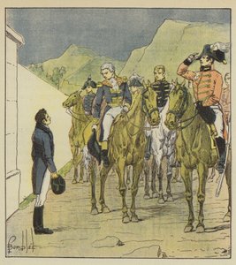 Admirał Taylor, z dużą laską, przedstawia się w Longwood, aby zobaczyć cesarza autorstwa after Louis Charles Bombled