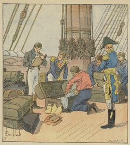 Angielski Lamiraut przeprowadza inwentaryzację bagażu Napoleona autorstwa after Louis Charles Bombled
