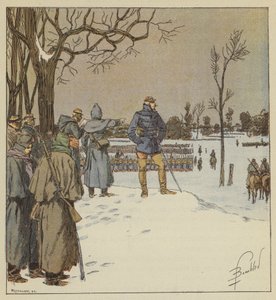 Generał Chanzy podróżuje na front pozycji, 11 stycznia przed bitwą autorstwa after Louis Charles Bombled