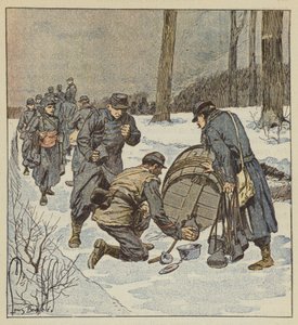 Żołnierze marines napełniają kanistry beczką rumu autorstwa after Louis Charles Bombled