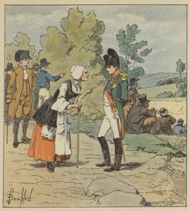 Napoleon rozmawia ze staruszką z Tarare autorstwa after Louis Charles Bombled