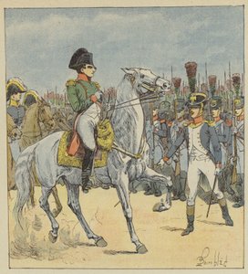 Napoleon zostaje wyzwany na paradzie przez porucznika autorstwa after Louis Charles Bombled