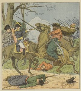 Napoleon zaskoczony Brienne przez Kozaków autorstwa after Louis Charles Bombled