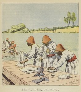 Żołnierze pułku afrykańskiego czyszczący pranie autorstwa after Louis Charles Bombled