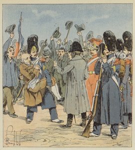 Grenadier z wyspy Elba przyprowadza do Napoleona swego niegenerującego ojca, niosąc go na rękach autorstwa after Louis Charles Bombled
