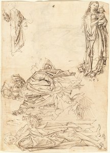 Św. Krzysztof, Św. Jan Chrzciciel, Dziewica z Dzieciątkiem i Chrystus Błogosławieństwo (recto) autorstwa after Martin Schongauer Master of the Drapery Studies