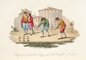 Zabawa w Bomble Puppy i Świątynia Vest, z Italian Scenery, reprezentujących maniery, zwyczaje i rozrywki różnych stanów Włoch, pub. 1806 (rycina ręcznie kolorowana)