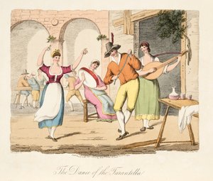 Taniec Tarantelli, z włoskiej scenerii, przedstawiający maniery, zwyczaje i zabawy różnych stanów włoskich, wyd. 1806 (grawerowanie ręcznie kolorowane)