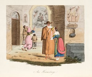 Pustelnia w Kapui, z Italian Scenery, przedstawiająca obyczaje, zwyczaje i rozrywki różnych stanów Włoch, pub. 1806 (rycina ręcznie kolorowana)