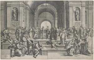 Szkoła Ateńska. Pub. 1550 autorstwa after Raphael