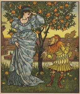 Żółty karzeł ratuje księżniczkę przed lwami autorstwa after Walter Crane